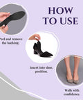 Steps to use Ultra Thin Sweat And Odor Absorbing Shoe Inserts For Women Size 8-9 Midnight Black 4 Pairs Replaceable Barefoot Liners.