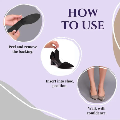 Steps to use Ultra Thin Sweat And Odor Absorbing Shoe Inserts For Women Size 8-9 Midnight Black 4 Pairs Replaceable Barefoot Liners.
