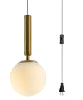 Mid Century Modern Large Gold Globe Pendant Light Plug In With Brushed Brass Finish And White Glass Minimalist Sphere Hanging Lamp