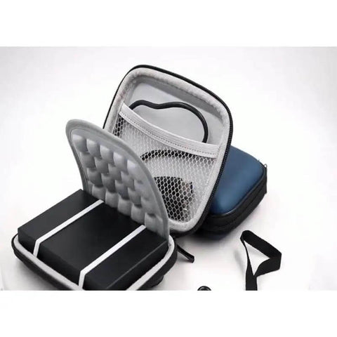 Opened Built Different Travel Tech Bag For Power Bank Protection And Digital Accessory Organizing, showcasing organized cables and accessories.