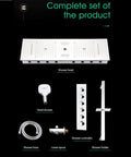 Next Level Bath Vibes 12 By 36 Inch Music Led Shower Panel With Antique Brass Finish complete set including shower head and handheld sprayer.