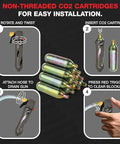 Image showing Thirty Pack Of 16 Gram Unthreaded CO2 Blasters with installation steps for cleaning HVAC lines.