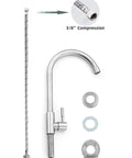 Level Up Your Kitchen Setup With This Top Shelf Cold Water Only Faucet Crafted From Lead Free SUS304 Stainless Steel Featuring A Smooth 360 Degree Swivel And Durable Brushed Nickel Finish, showing faucet components including a spout and hose.