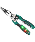 Heavy Duty Multifunction Wire Stripper And Electrical Crimper With Voltage Meter, rustproof steel, ergonomic rubber handles.