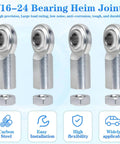 Four 5/16 x 5/16-24 Rod End Bearing Heim Joint Kit pieces with right hand female thread stainless rod ends and jam nuts.