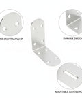 Close-up of Rock Solid Stainless Steel L Brackets 90 Degree Corner Brace For Furniture And Shelf Reinforcement 4 Pack showing design details.