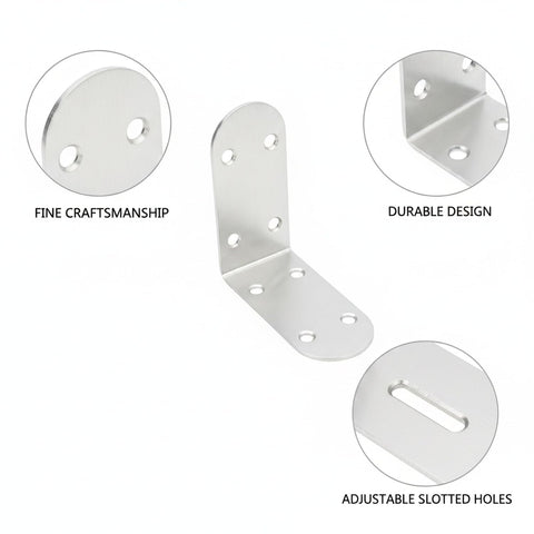 Close-up of Rock Solid Stainless Steel L Brackets 90 Degree Corner Brace For Furniture And Shelf Reinforcement 4 Pack showing design details.