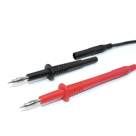 Red and black probes from All In One 10Pcs Test Leads Kit With Double Insulated Leads, 1000V CAT III, 14AWG for electrical testing.