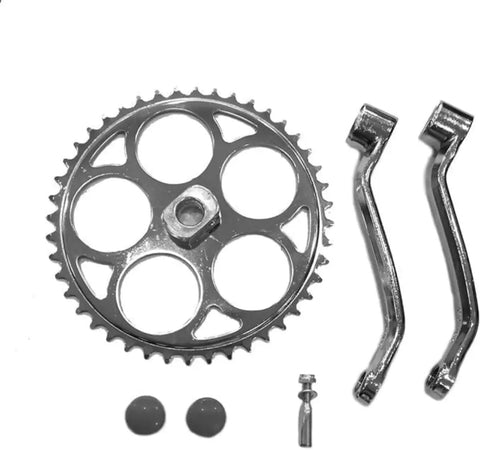 2 Inch Cup Bottom Bracket Conversion Kit For Bikes Converts One Piece Crank To Three Piece Includes 200mm Axle 36T And 44T Sprockets With 165mm Arm Cruiser Frame Compatible Silver Finish components close-up