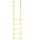 Heavy Duty Steel Walk Thru Dock Ladder Five Step Rock Solid Frame With High Guard Rails, front view showcasing yellow steel construction.