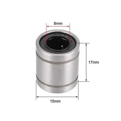LM8SUU Linear Ball Bearings 8mm Bore 15mm OD 17mm Length Sealed Dual Shield Precision for DIY CNC and 3D Printers