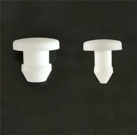 Silicone Rubber Hole Caps Kit 2.5 3 3.5 4 mm O Ring Assortment For Pipes And Gear Sealing, Tough Temp Range From -40 To 250 C, Food Processing Safe, Alkali Resistant, Durable Seal Plugs. Two white silicone rubber hole caps on black background