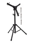 Dope Alloy Drum Rack Practice Shelf Featuring A Folding Snare Stand And Portable Tripod Mount, lightweight black metal tripod with mounting screws.