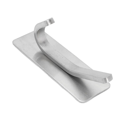 Close-up of a shiny stainless steel adhesive hook from the 4-piece Ditch The Drilling Drama With These Four Heavy Duty Adhesive Hooks set.