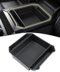 Slick Sliding Double Layer Center Console Tray For Tesla Cybertruck 2024, showing dual stack design with solid black material.