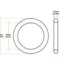 Diagram of Silicone O Ring 8mm OD 5mm ID 1.5mm Thick VMQ Seal Gasket Red Pack Of 50 For Travel Mugs And Kitchen Gadgets Heat Resistant