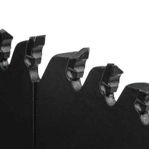 Close-up of teeth on 12 Inch 100 Tooth Carbide Tipped Miter Saw Blade for Max Efficiency, Faster Cuts, Smoother Finish, Thin Kerf Design