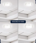 Double Ring LED Flush Mount Ceiling Light No-Fuss, 1800 Lumens Warm 2700K, 15 Inch Brushed Nickel Fixture, shown in four sizes