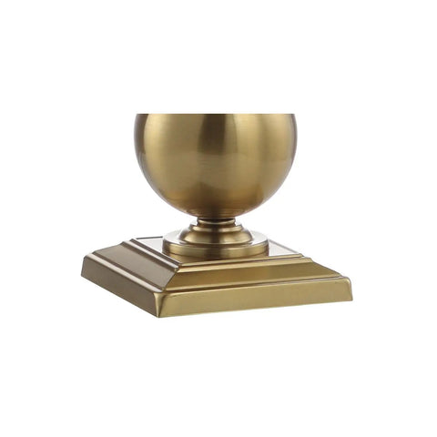 Base of Brass Gold Stacked Orb LED Table Lamp 33 Inch Tall With White Linen Drum Shade Dope Modern Transitional Bedside Or Living Room Light LED Bulb Included Energy Saving ETL Listed For Safety
