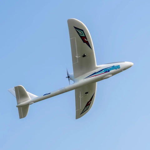 Prodigy 1400mm Wingspan RC Plane With Vector Flight Stabilization System 4 Channel Remote Control Airplane in flight, white finish