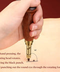 Hand using Adjustable Leather Hole Punch Tool With Wooden Handle Automatic Puncher Hollow Punch Six Size Tips From 1.5mm To 4mm