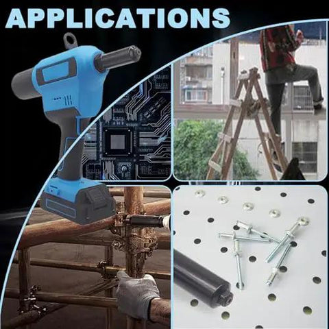 Straight Up Rock Solid Pro Cordless Brushless Riveting Gun Kit One Touch Quick Pull Automatic Rivet Nut Tool Battery Powered Workhorse for metal and wood applications.