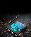 Finger print sensor on a circuit board representing Bulletproof Zinc Alloy Smart Door Lock With Zero Hassle Fingerprint Access And Integral Emergency Power Port For Knockout Keyless Home Security And Straight Forward Handle Setup.