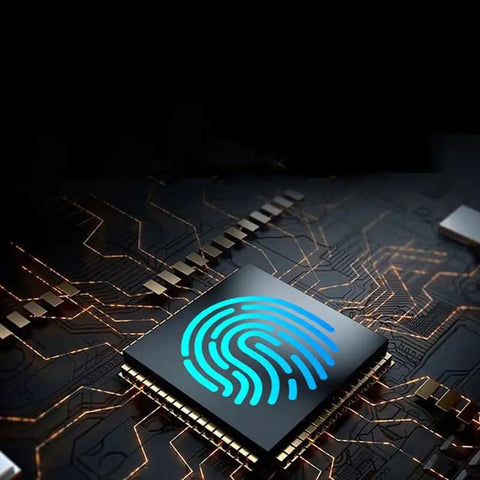 Finger print sensor on a circuit board representing Bulletproof Zinc Alloy Smart Door Lock With Zero Hassle Fingerprint Access And Integral Emergency Power Port For Knockout Keyless Home Security And Straight Forward Handle Setup.