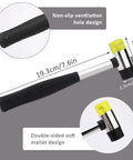 Rubber hammer with non-slip ventilation handle, measurements shown, part of Leather Stamping Tools Kit With 68 Letter And Number Stamps.