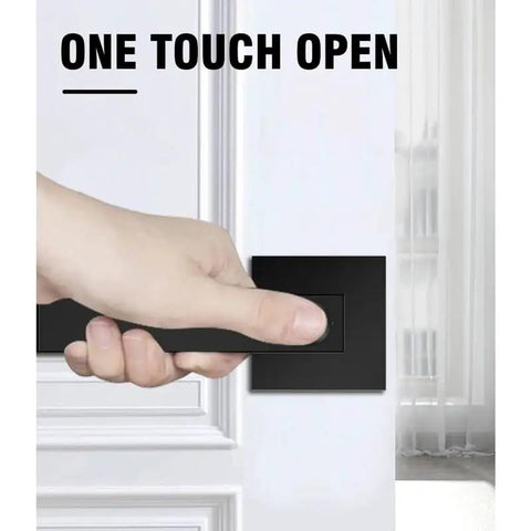 Close-up of a hand using the one-touch feature on a Smart Biometric Door Lock With Fingerprint Keyless Handle For Home Use.
