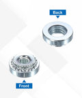 Front and back view of Heavy Duty Self Clinching Nuts Set For Metal Fastening M2, M2.5, M3, M4, M5 Zinc Plated Carbon Steel Rivet Nuts