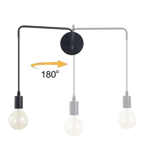 Set Of 2 Plug In Wall Sconces In Metal Black With Swing Arm And On Off Switch, 180-degree adjustable arm view.