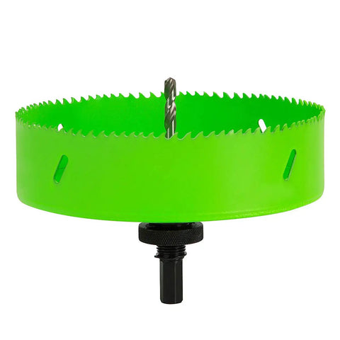 Front view of 6-1/4 Inch Hole Saw With 6.25 Bit HSS Bi-Metal Cutter For Wood Metal Drywall Sheetrock Plastic, 1.5 Inch Depth, 7/16 Inch Shank