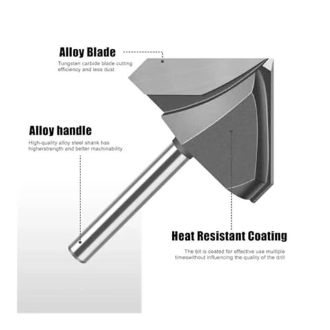 Solid 6mm And 1/4 Inch Shank V-Cutter Router Bit For Wood Trimming Wall Flanging With Razor Sharp Edges To Crush Hard Work In Your Shop, features alloy blade and handle.