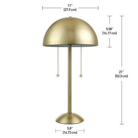 Haydel 21 Inch 2 Light Table Lamp In Matte Brass With Dual Pull Chains For Easy On Off And A Chill Vibe, dome shade view.