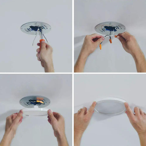 Installation process of 6 Inch Round Surface Mount LED Recessed Downlight with Adjustable Color Temperature 2700K to 5000K.