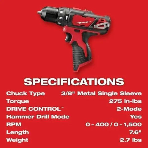 Heavy Hitter Cordless Compact Rotary Hammer Drill Driver Kit specifications with torque, RPM, and chuck type details.