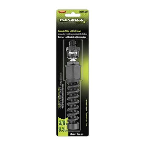 Pro Air Hose With Reusable Fitting And Ball Swivel 3/8 Inch, 360 Degree Swivel, 30 Degree Tilt, On Site Field Repairable, Ultra Durable And Flexible For Quick Custom Lengths. packaged 3/8 in reusable fitting with ball swivel