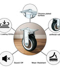 Heavy Duty 2 Inch Rigid Caster Wheels Set Of 4 Beater Proof Tpr Casters with chrome plated surface and wear-resistant rubber.