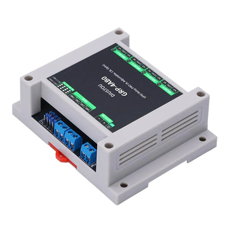 Optocoupler Isolated GPIO Relay Module, 4 Channel, Dual Mode High And Low Level Trigger, ABS DIN Rail Mount.