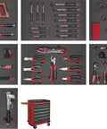 Heavy Duty Rolling Tool Cabinet With Four Deep Drawers Featuring Custom Antidrop Eva Foam Organizer Inserts For Badass Garage Storage And Pro Shop Use Today with organized tools.