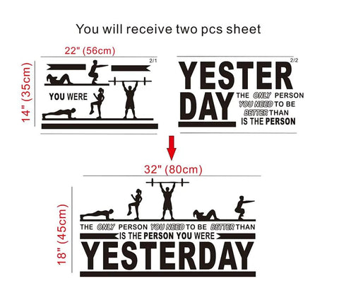 Motivational Gym Wall Decal For Home Gym Crossfit Quote Vinyl Sticker 18 By 32 Inches Black Waterproof Non Toxic Removable Decor
