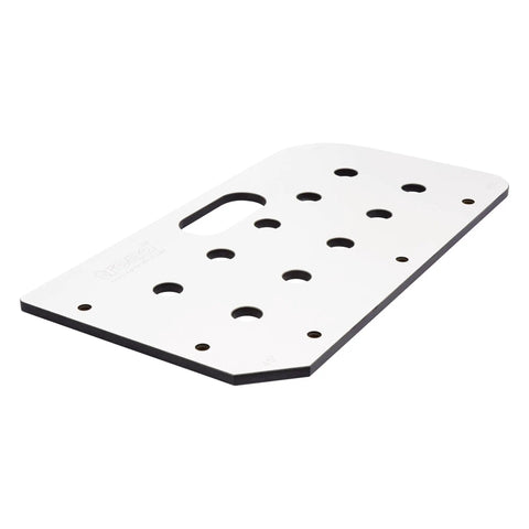 Heavy Duty Multi Functional Table Routing Jig Made For Mft Style Worktops And Plunge Router Setups, white laminate base with index holes.