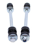 Pair of front sway bar end links in zinc-plated steel with black rubber bushings and mounting nuts