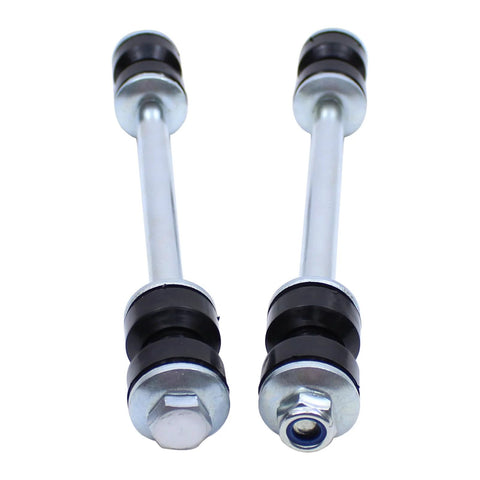 Pair of front sway bar end links in zinc-plated steel with black rubber bushings and mounting nuts