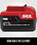 Heavy Duty Dual Purpose Beast Mode 12 Volt 4 Amp Hour Lithium Ion Power Tool Battery With 60W Usb Type C Pd Rapid Charging Port LED Fuel Gauge, 4Ah capacity.