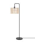58 Inch Matte Black Floor Lamp With Bamboo Shade That Peeks Through, Easy On Off Rotary Socket Switch, Cozy Cottagecore Vibe