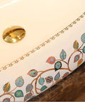 Detail of Damn Fine Hand Painted Oval Countertop Washbasin With A Truly Knockout Leaf Pattern Heavy Duty Ceramic Bathroom Sink.