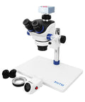 Pro Grade Trinocular Stereo Zoom Microscope With 4K Camera For Electronics Repair And Watchmaking, 7X To 50X Magnification, WF10x Eyepieces, HDMI Ready, High Clarity Imaging For Soldering And Inspection on white base with light and fan