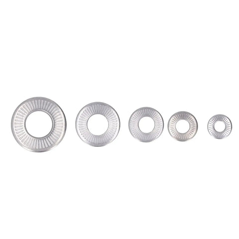 Built To Last 140 Pcs Conical Knurled Spring Washers Set In 304 Stainless Steel Belleville And Flat Washers For Outdoor Construction And Electrical Maintenance Includes Size M4 M5 M6 M8 M10, five sizes